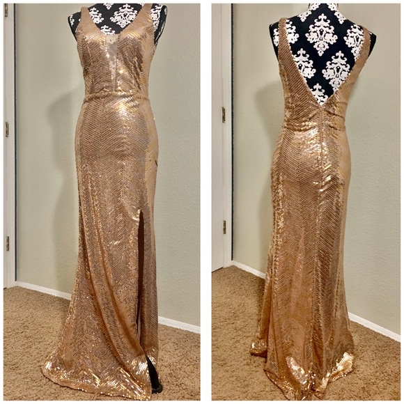 NWT - Rose Gold Sequin Prom Formal Dress - Picture 1 of 6